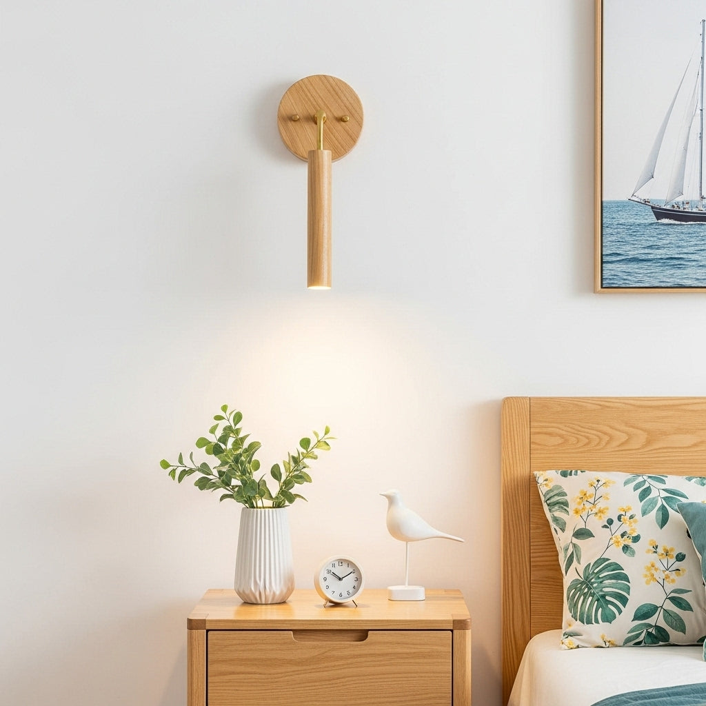 Wood grain bedside wall lamp