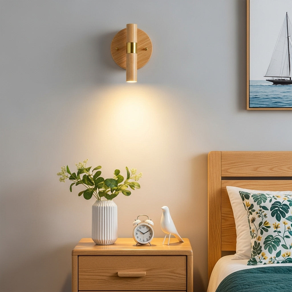 Wood grain bedside wall lamp
