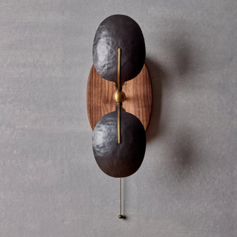 Modern Light Luxury Metal and Walnut Wall Lamp