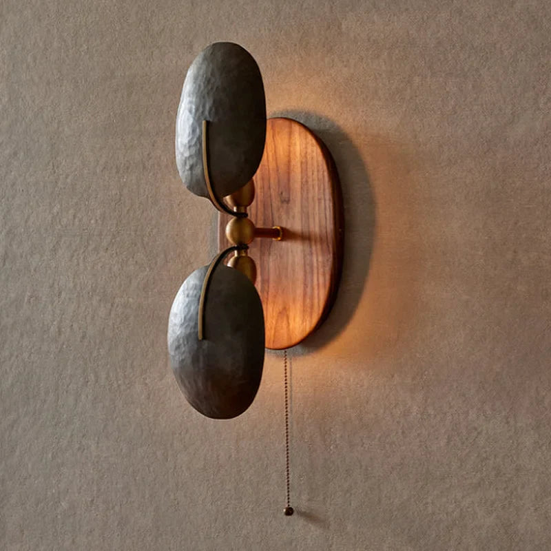 Modern Light Luxury Metal and Walnut Wall Lamp