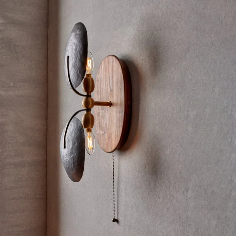 Modern Light Luxury Metal and Walnut Wall Lamp