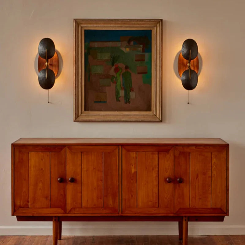 Modern Light Luxury Metal and Walnut Wall Lamp