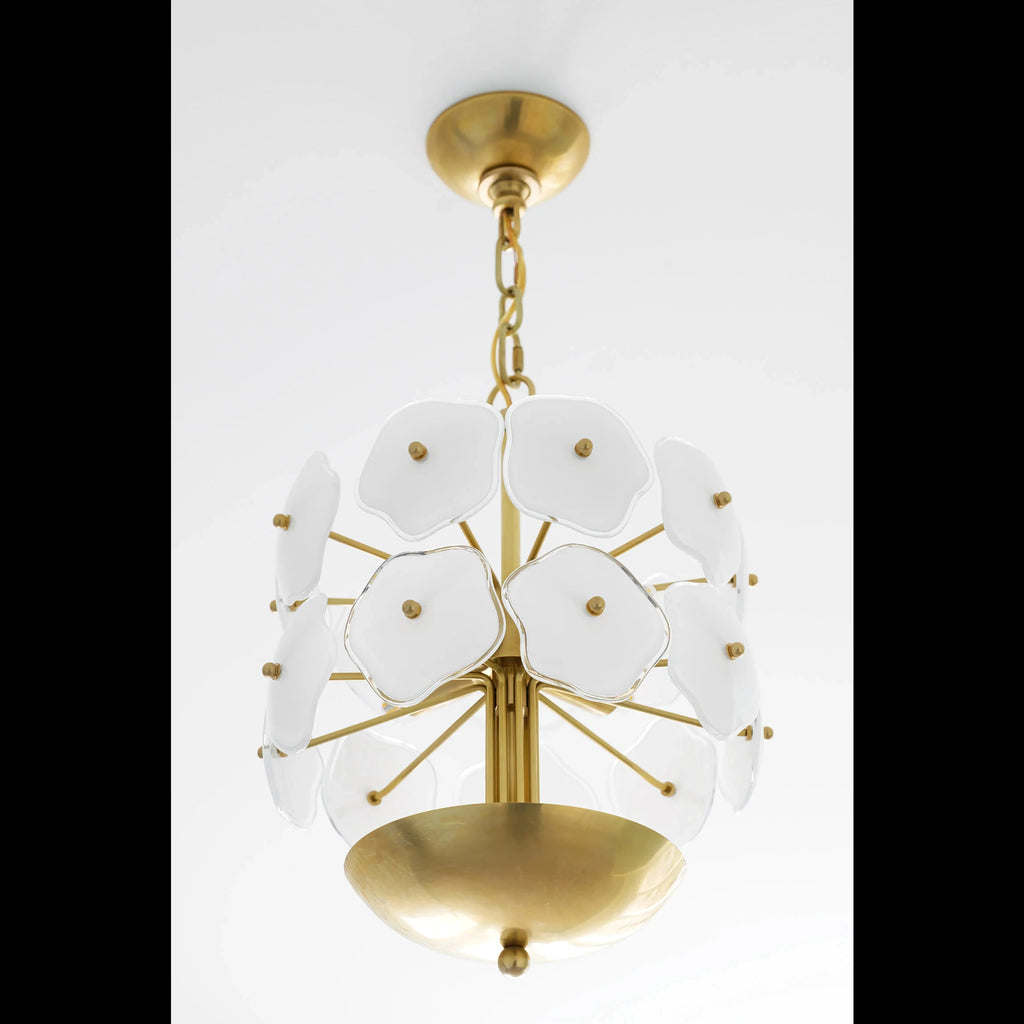 Modern Light Luxury White Flower Glass Copper Pendant LIght