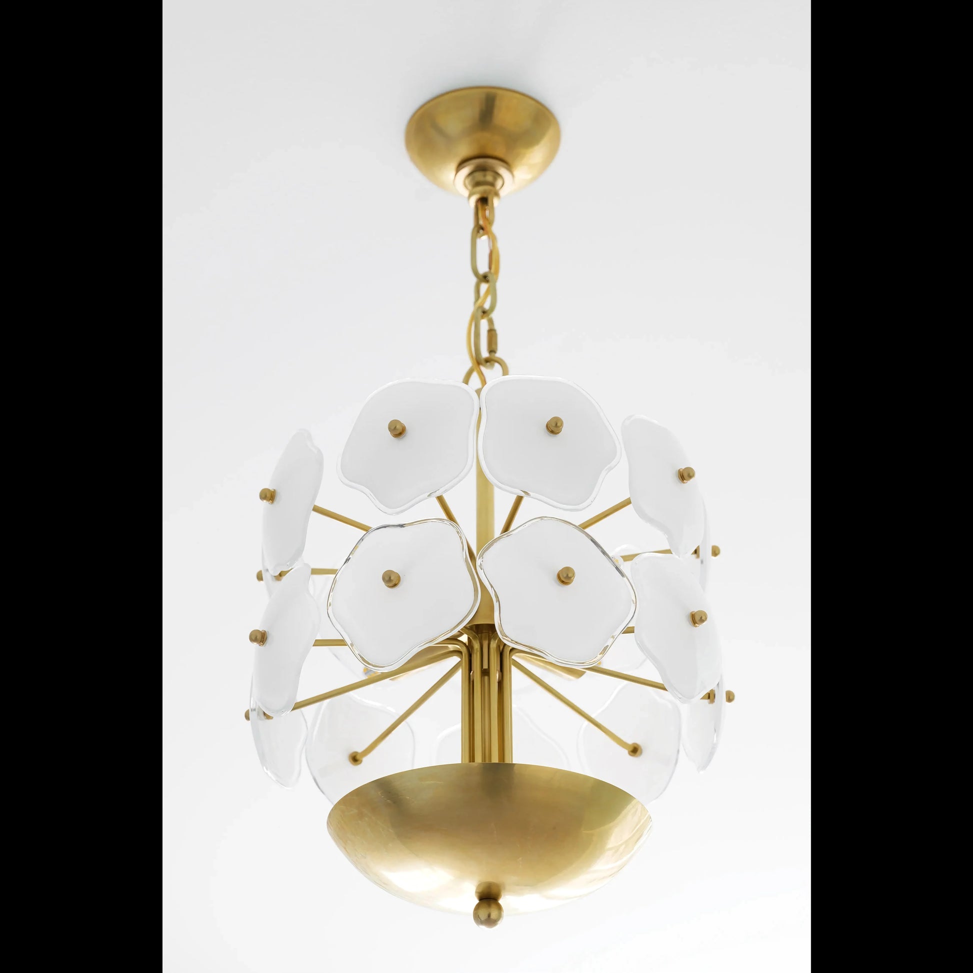 Modern Light Luxury White Flower Glass Copper Pendant LIght