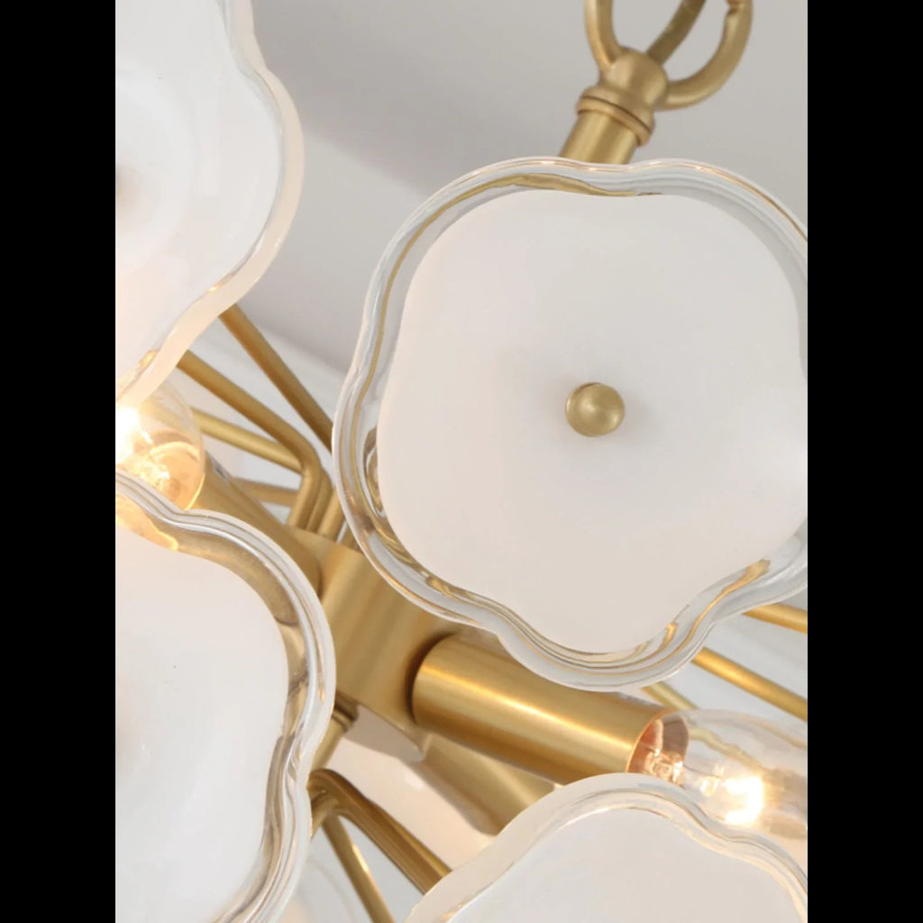 Modern Light Luxury White Flower Glass Copper Pendant LIght