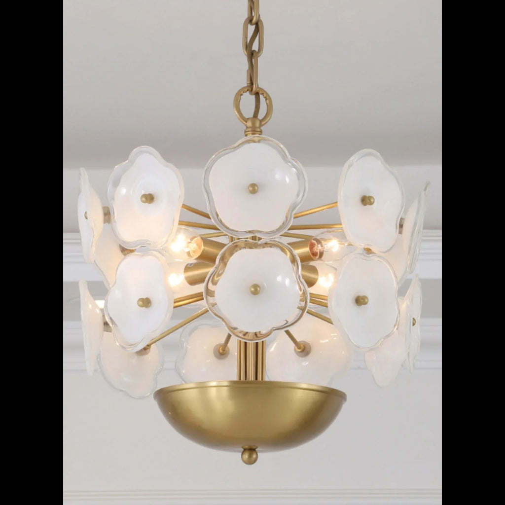 Modern Light Luxury White Flower Glass Copper Pendant LIght