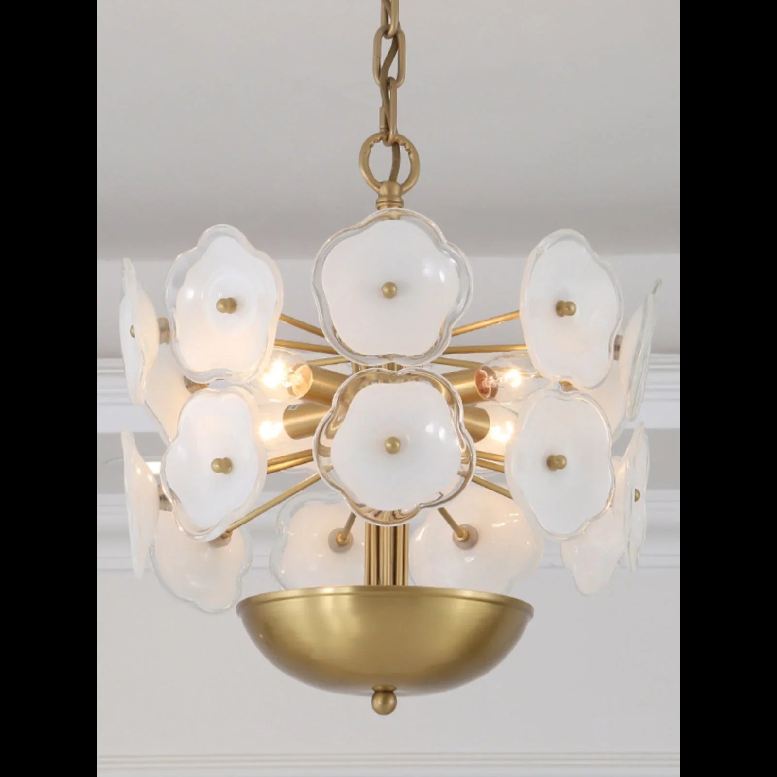 Modern Light Luxury White Flower Glass Copper Pendant LIght